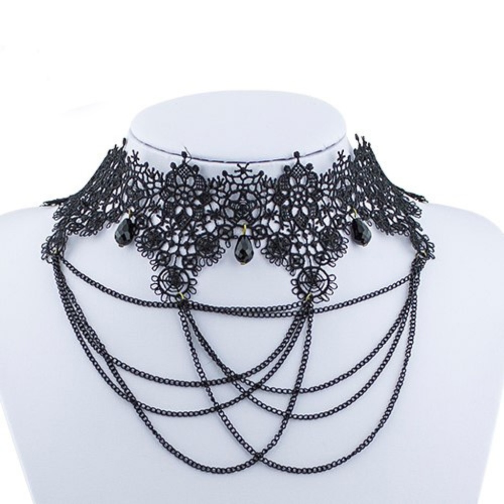 Victorian Black Lace and Chains Gothic Choker